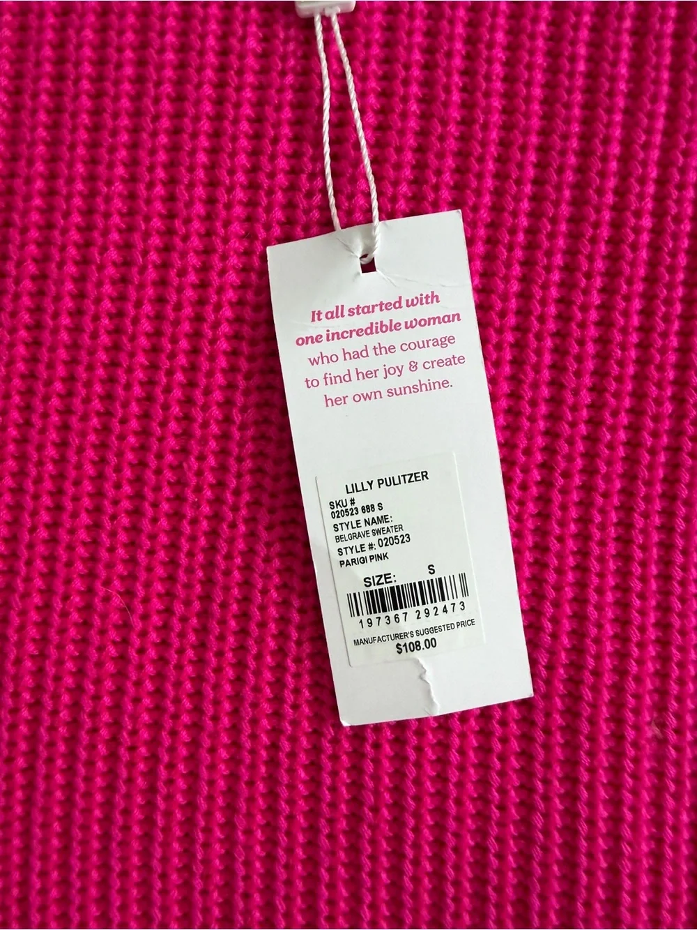 {Lilly Pulitzer} Bright Pink Ribbed Knit Crewneck Sweater | S